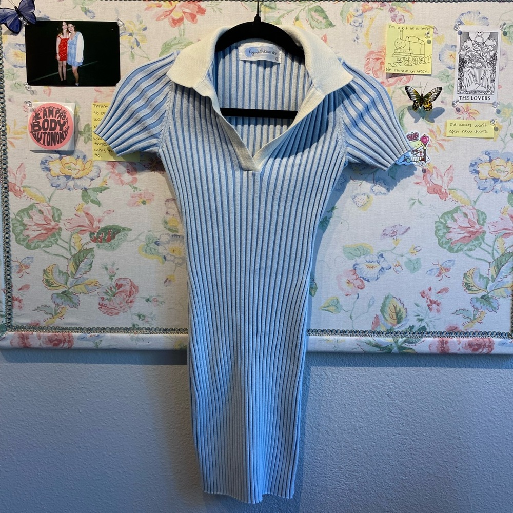 Big Water Blue Sky ribbed collared mini dress